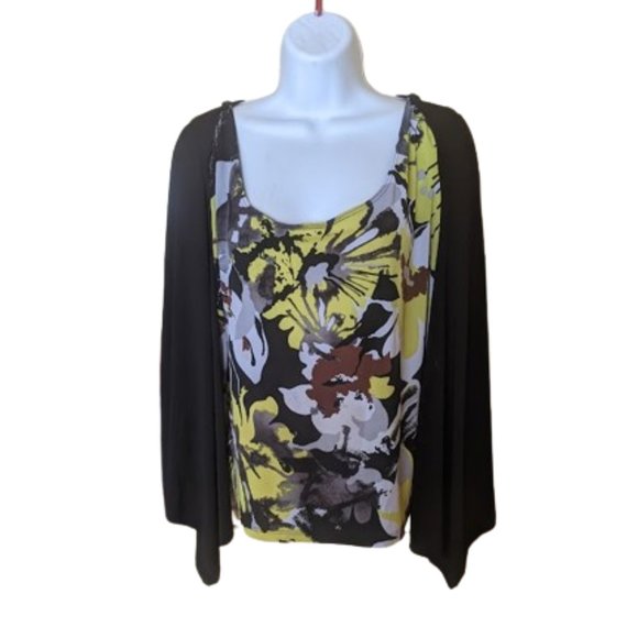 ---  Black Yellow Layered Look Top Fits 1X - Picture 2 of 2
